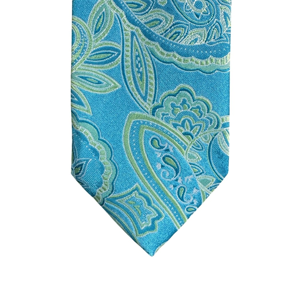 Geoffrey Beene Mens Blue Green Paisley Polyester Necktie Classic Width